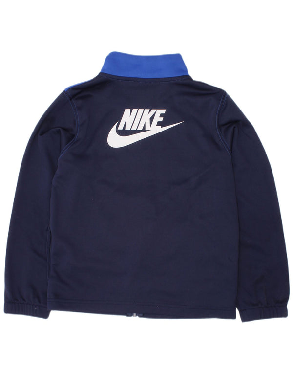 Nike Boys Tracksuit Top Jacket 6-7 Years Large Navy Blue Colourblock