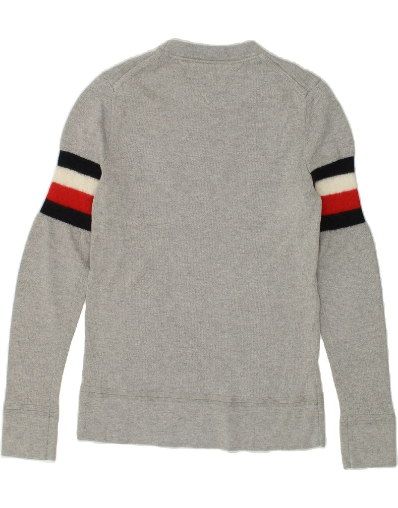 TOMMY HILFIGER Mens Crew Neck Jumper Sweater Small Grey Striped Cotton | Vintage Tommy Hilfiger | Thrift | Second-Hand Tommy Hilfiger | Used Clothing | Messina Hembry 