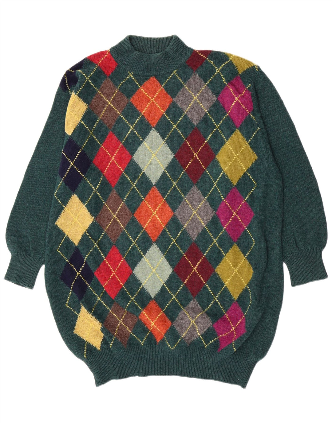 Benetton Womens Oversized Turtle Neck Jumper Sweater IT 48 XL Green