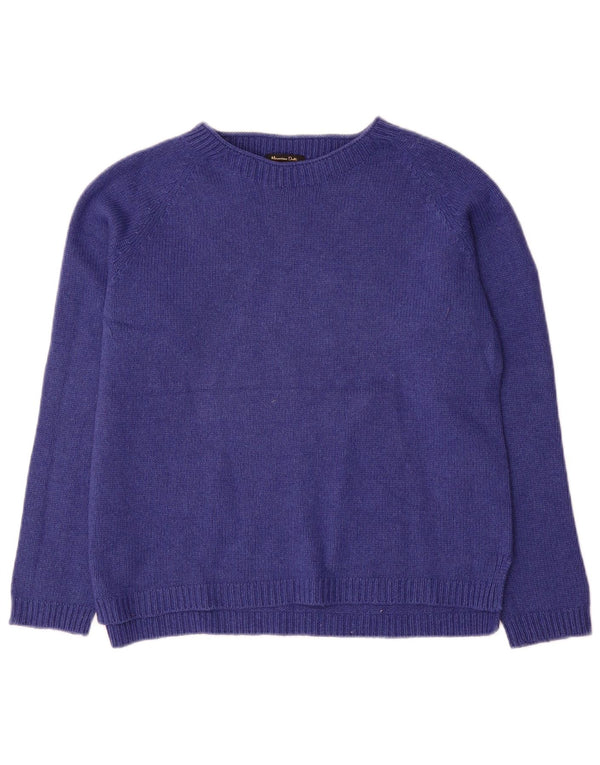 Massimo Dutti Womens Boat Neck Jumper Sweater UK 16 Large Navy Blue Wool