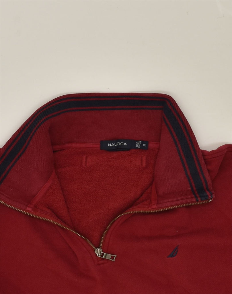 NAUTICA Mens Zip Neck Sweatshirt Jumper XL Burgundy Cotton | Vintage Nautica | Thrift | Second-Hand Nautica | Used Clothing | Messina Hembry 