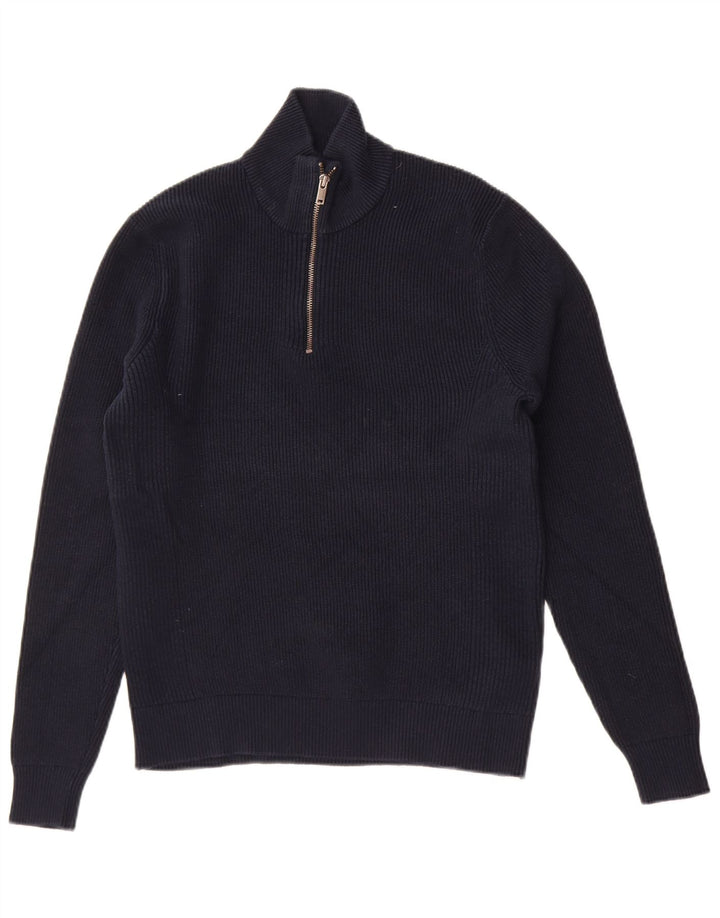 Marks & Spencer Womens Zip Neck Jumper Sweater UK 14 Medium Navy Blue