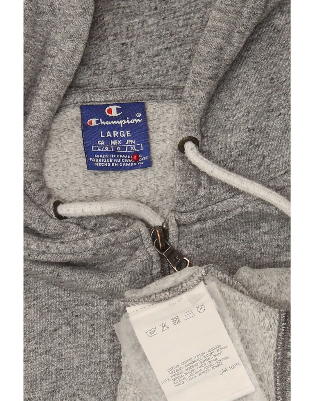 Champion Mens Zip Hoodie Sweater Large Grey Flecked Cotton