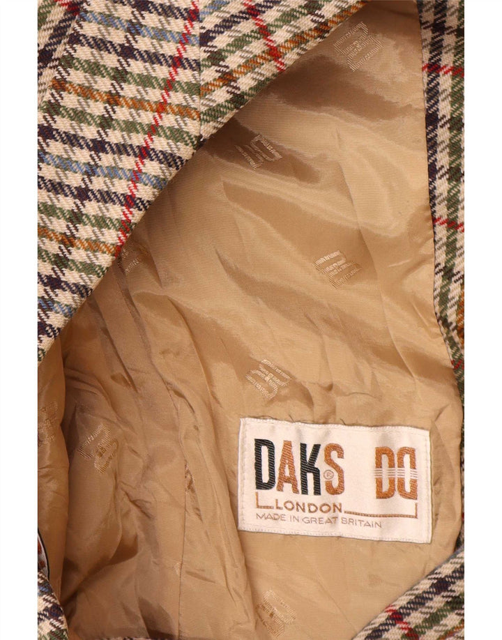 DAKS Womens Loose Fit 2 Button Blazer Jacket UK 10 Small Beige Houndstooth