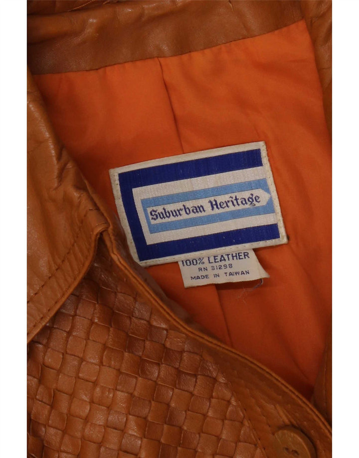 Vintage Womens Leather Coat UK 10 Small Beige