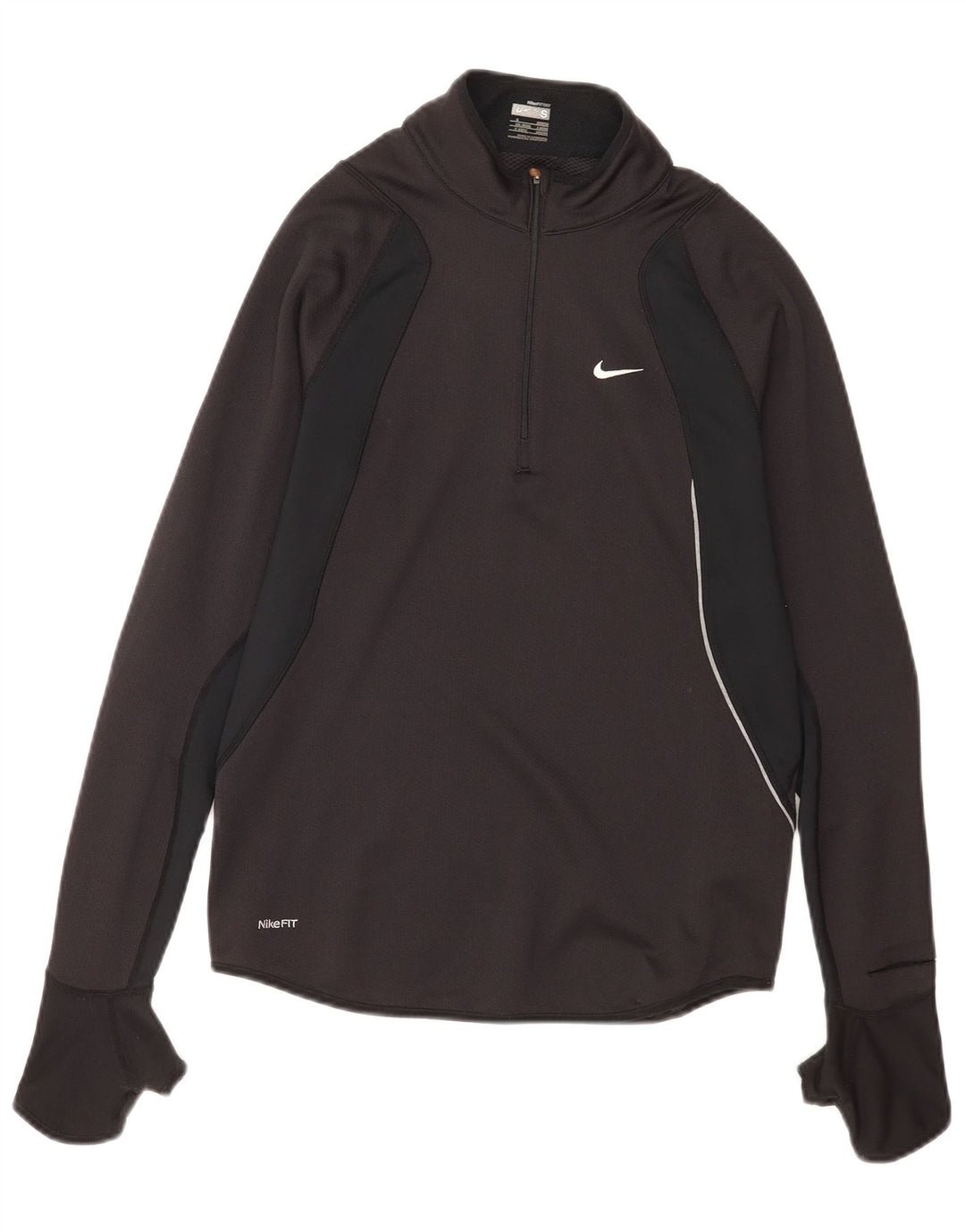 Nike Mens Zip Neck Pullover Tracksuit Top UK 36/38 Small Black Colourblock