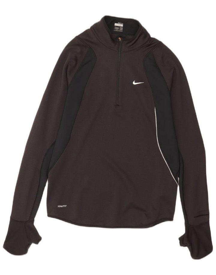 Nike Mens Zip Neck Pullover Tracksuit Top UK 36/38 Small Black Colourblock