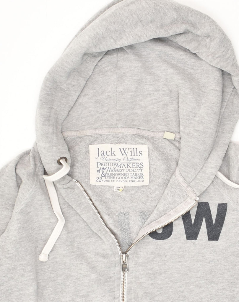 JACK WILLS Womens Graphic Zip Hoodie Sweater UK 8 Small  Grey Cotton | Vintage Jack Wills | Thrift | Second-Hand Jack Wills | Used Clothing | Messina Hembry 