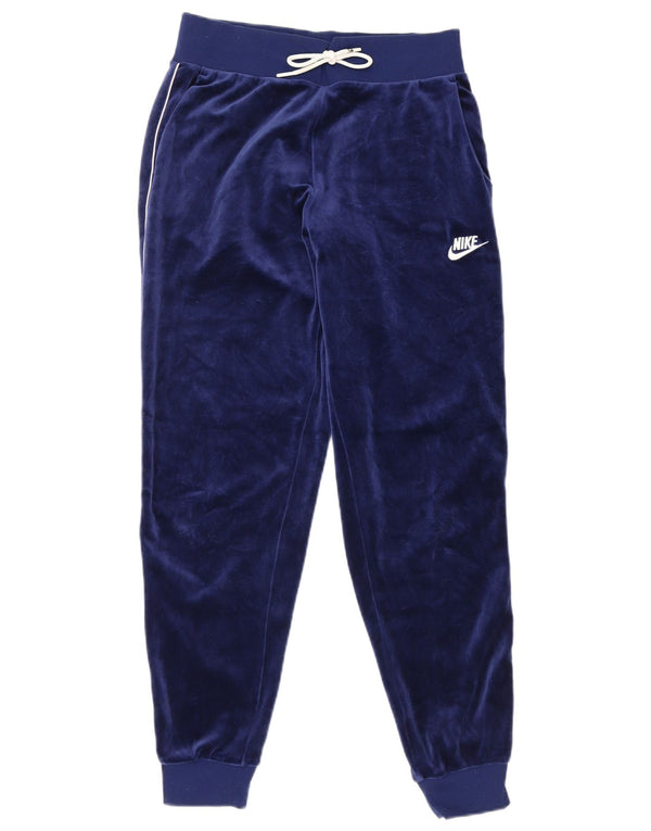 Nike Womens Velvet Tracksuit Trousers Joggers UK 10 Small Navy Blue