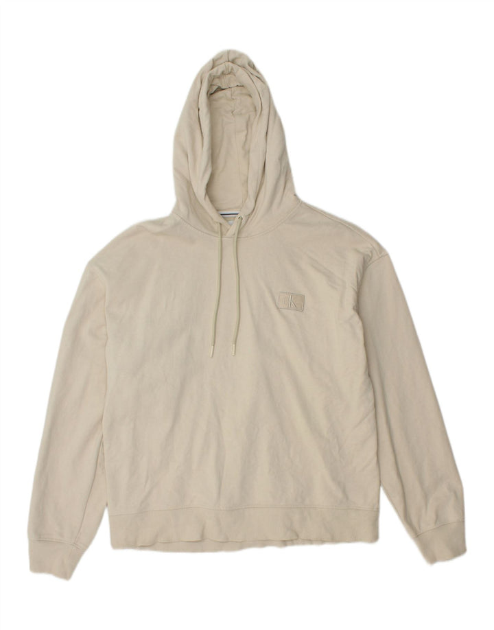 CALVIN KLEIN JEANS Mens Hoodie Jumper Large Beige Cotton