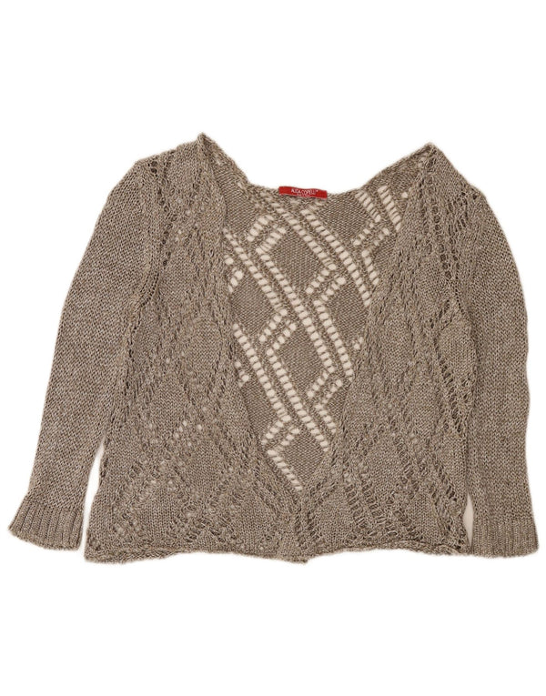 Vintage Womens 3/4 Sleeve Cardigan Sweater UK 14 Large Brown Flecked