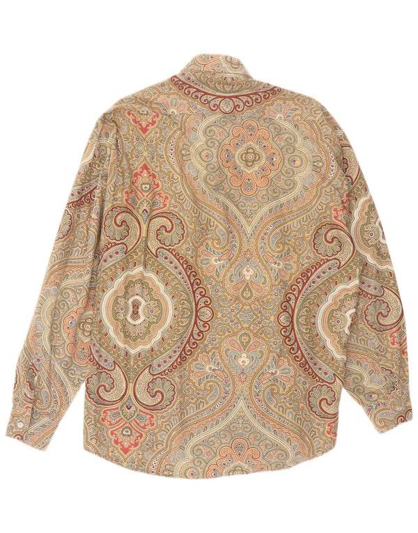 Kantaros Mens Shirt Medium Khaki Paisley Cotton