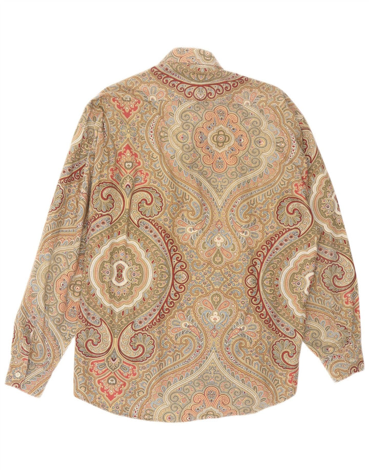 Kantaros Mens Shirt Medium Khaki Paisley Cotton