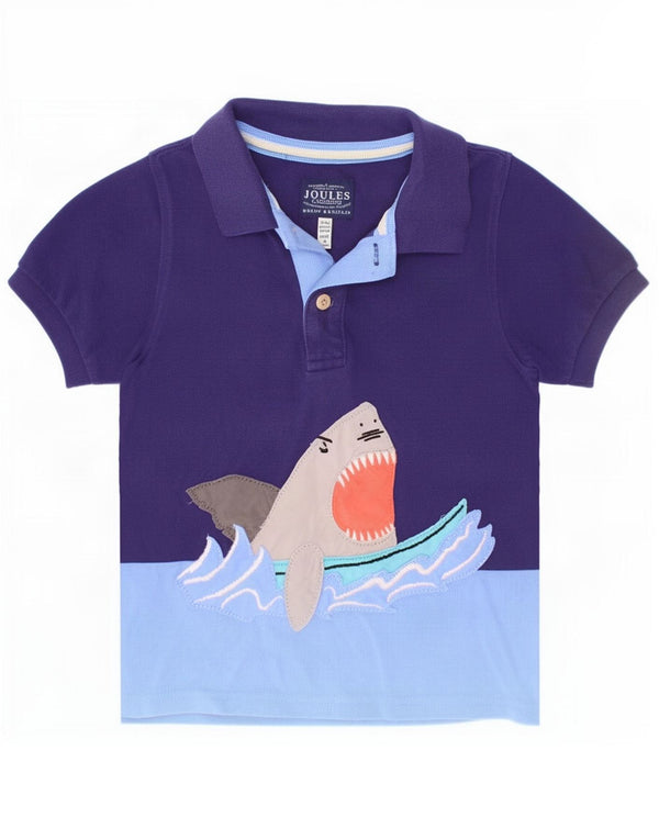 Joules Boys Graphic Polo Shirt 3-4 Years Navy Blue Colourblock Cotton