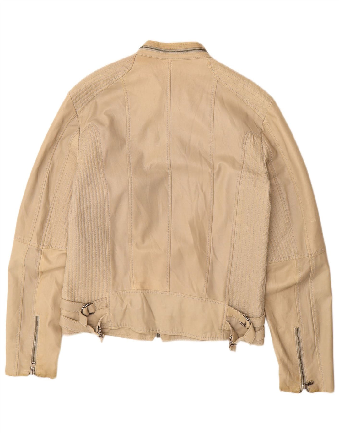 Vintage Womens Leather Jacket UK 16 Large Beige Leather