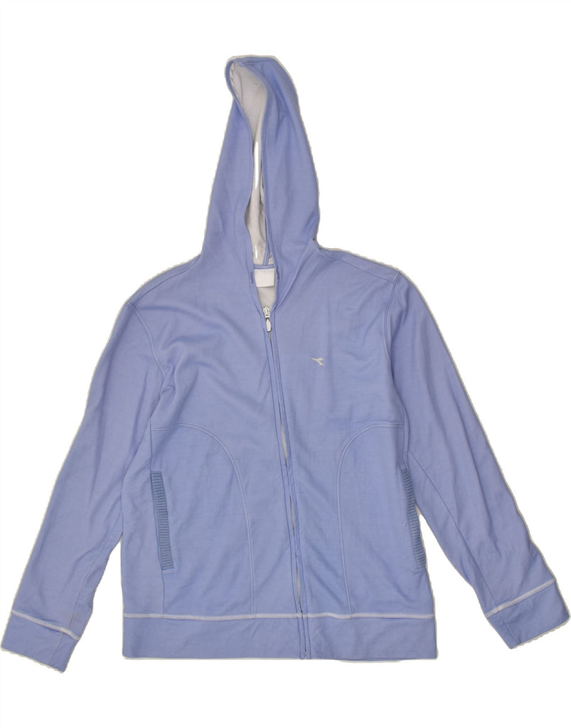 DIADORA Womens Zip Hoodie Sweater UK 12 Medium Blue Cotton | Vintage Diadora | Thrift | Second-Hand Diadora | Used Clothing | Messina Hembry 