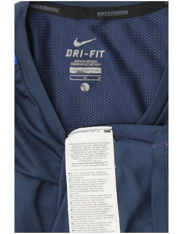 Nike Mens Dri Fit T-Shirt Top Large Navy Blue Colourblock Polyester