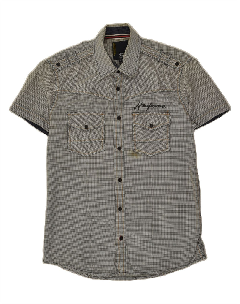 JACK & JONES Mens Graphic Short Sleeve Shirt Small Grey Check Cotton Vintage Jack & Jones and Second-Hand Jack & Jones from Messina Hembry 