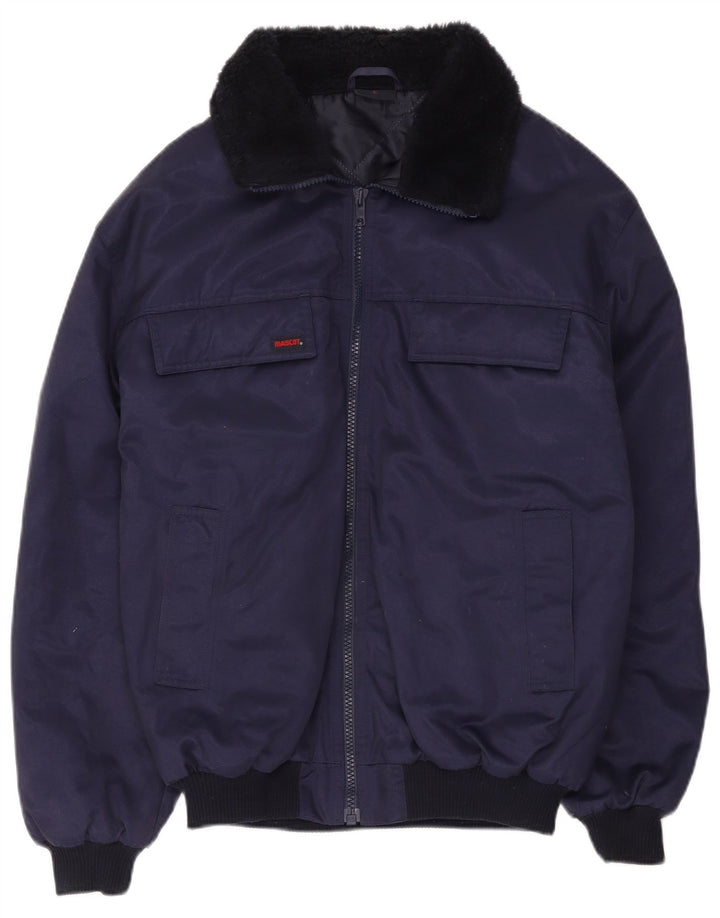 Mascot Mens Bomber Jacket UK 40 Large Navy Blue Colourblock Cotton