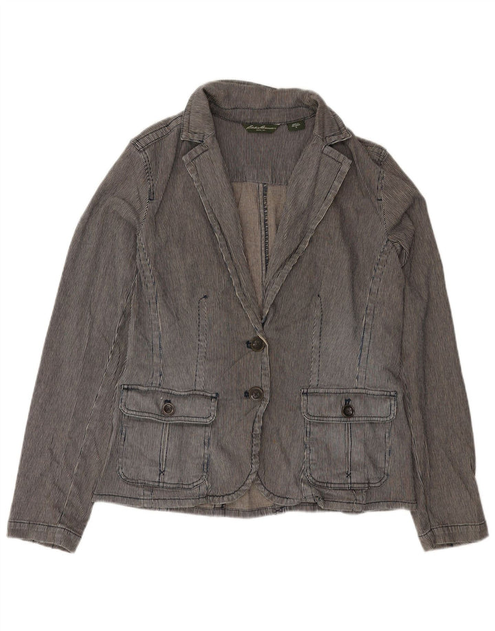 EDDIE BAUER Womens 2 Button Blazer Jacket UK 12 Medium Grey Pinstripe