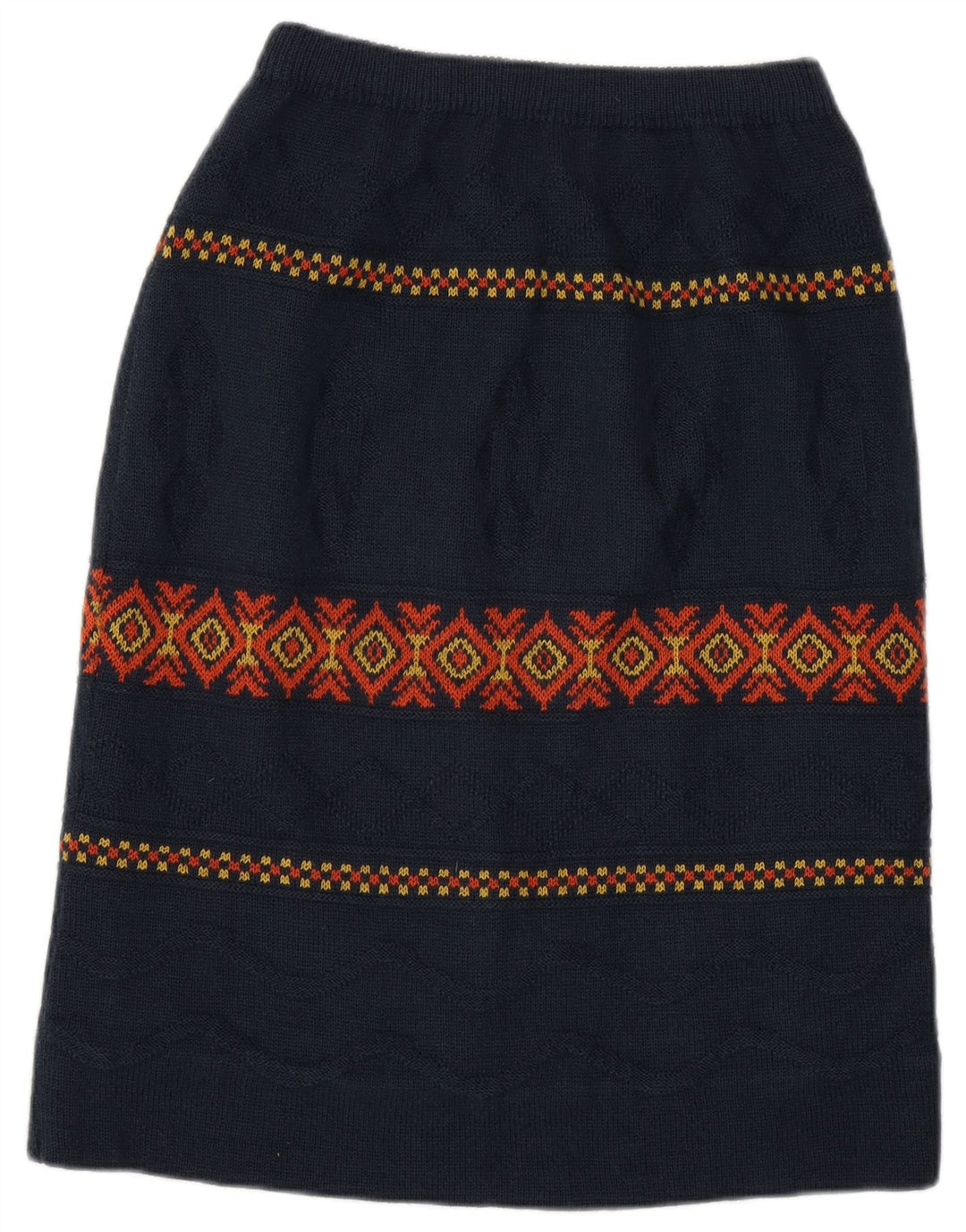 Vintage Womens Midi Skirt W28 Medium Navy Blue Argyle/Diamond