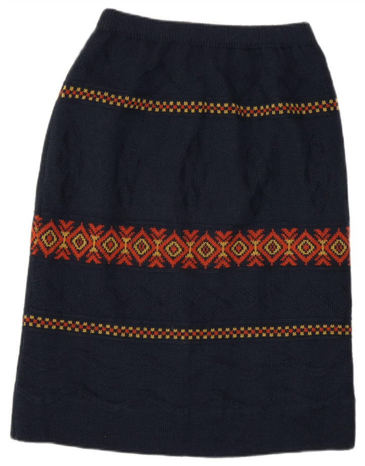 Vintage Womens Midi Skirt W28 Medium Navy Blue Argyle/Diamond