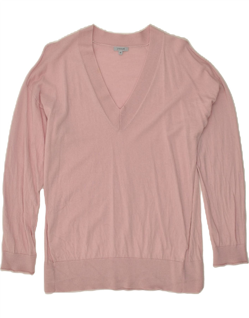 JIGSAW Womens V-Neck Jumper Sweater UK 14 Medium Pink Wool | Vintage Jigsaw | Thrift | Second-Hand Jigsaw | Used Clothing | Messina Hembry 