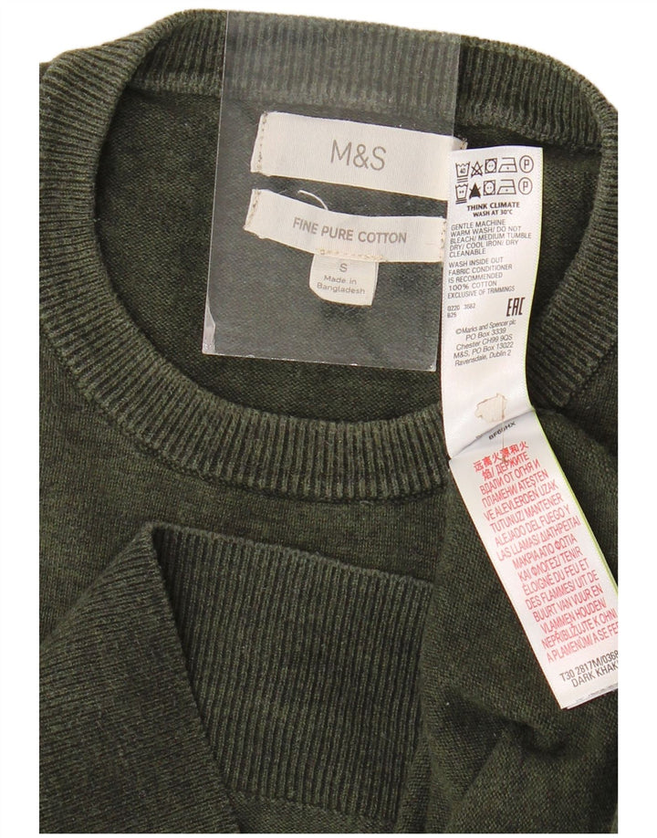 Marks & Spencer Mens Crew Neck Jumper Sweater Small Khaki Cotton