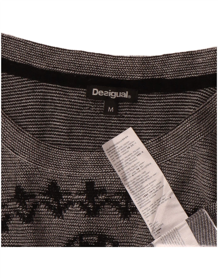 Desigual Womens Graphic Top Long Sleeve UK 14 Medium Grey Paisley
