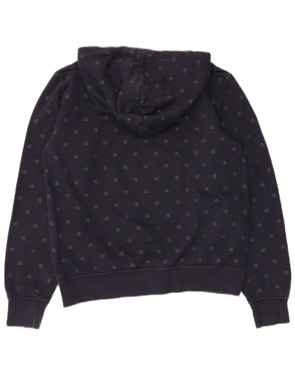 Champion Womens Graphic Hoodie Jumper UK 14 Large Navy Blue Spotted Cotton
