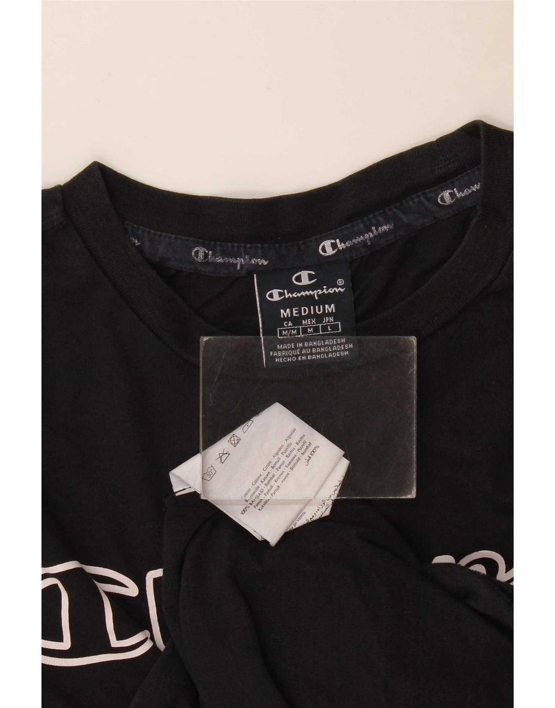 Champion Mens Graphic T-Shirt Top Medium Black Cotton