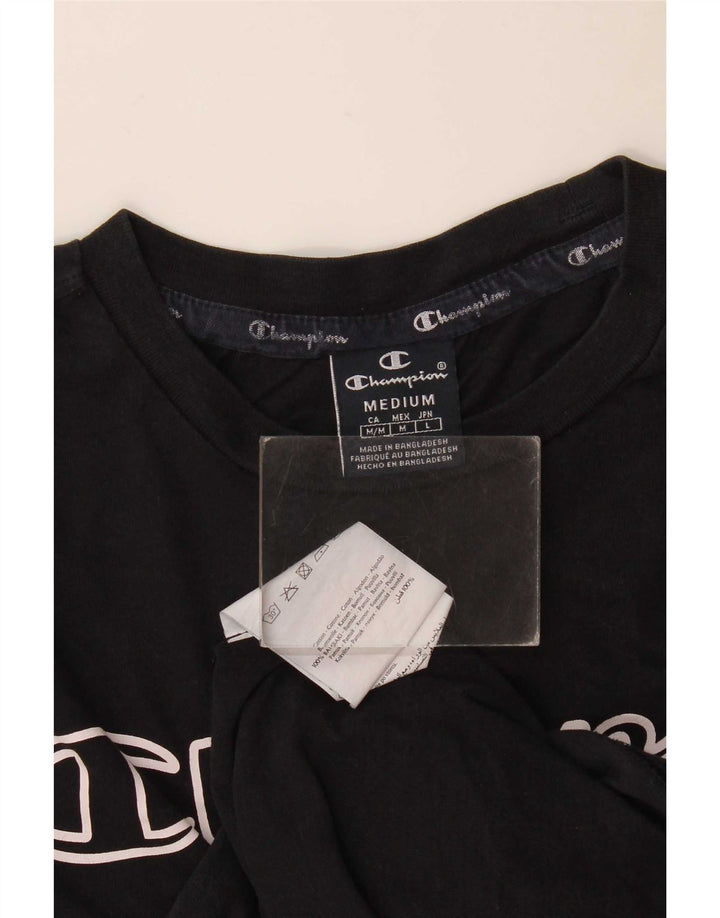 Champion Mens Graphic T-Shirt Top Medium Black Cotton