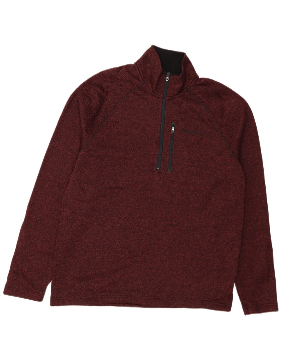 EDDIE BAUER Mens Zip Neck Sweatshirt Jumper Large Burgundy Flecked