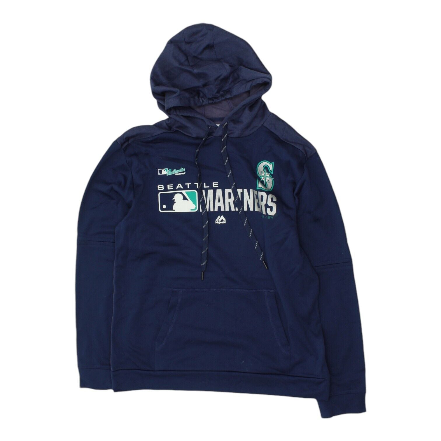 Seattle Mariners Mens Navy Majestic Hoodie MLB Baseball Sportswear Hoody VTG Vintage Second Hand Clothing Online Messina Hembry