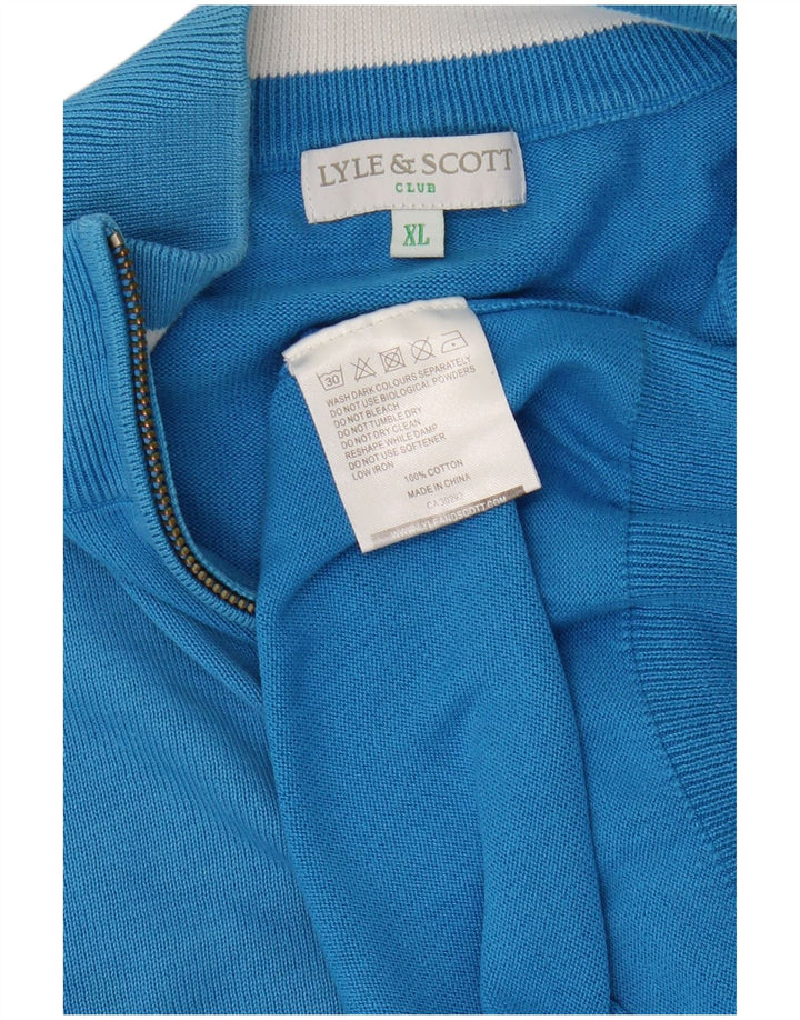 Lyle & Scott Mens Zip Neck Jumper Sweater XL Blue Cotton