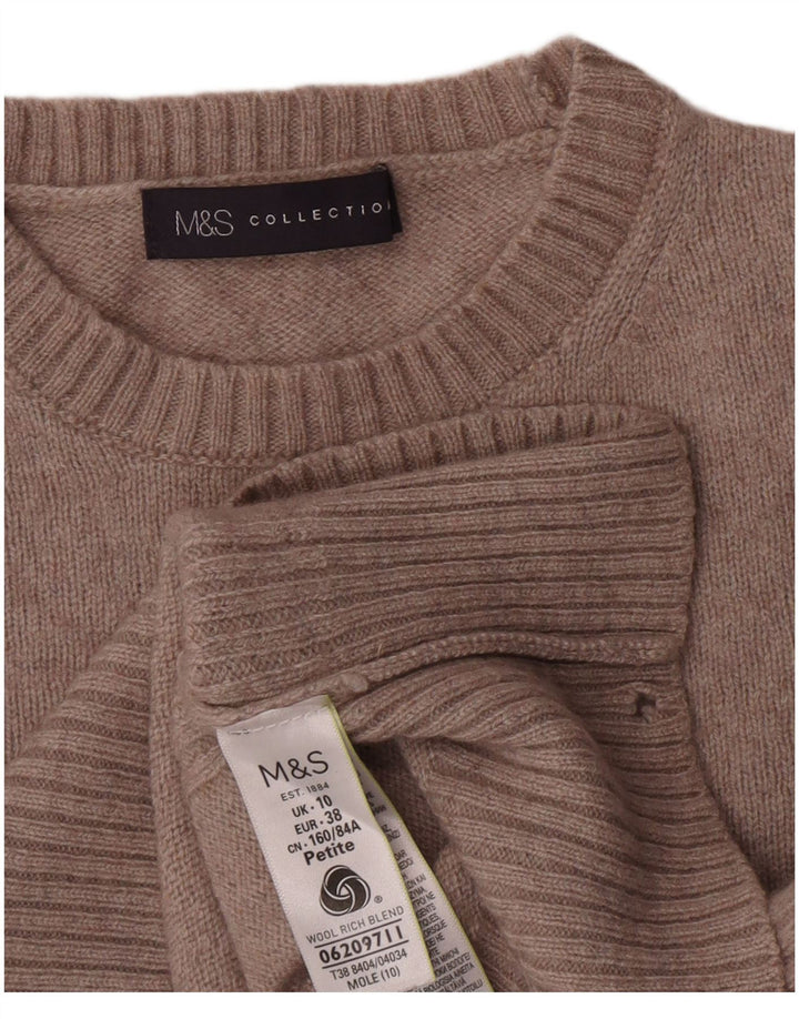 Marks & Spencer Womens Petite Crew Neck Jumper Sweater UK 10 Small Beige