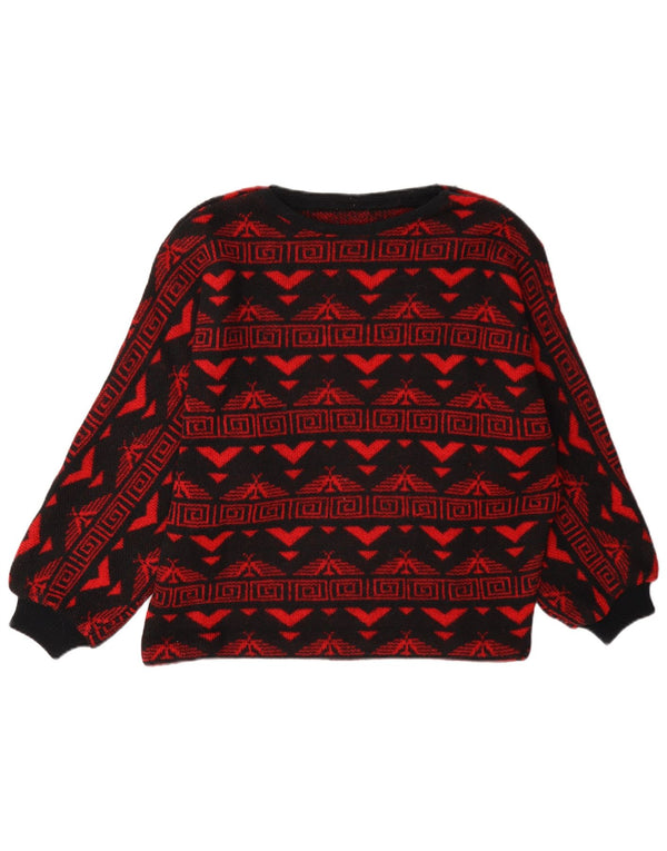 Vintage Womens Boat Neck Jumper Sweater UK 16 Large Red Fair Isle Aztec