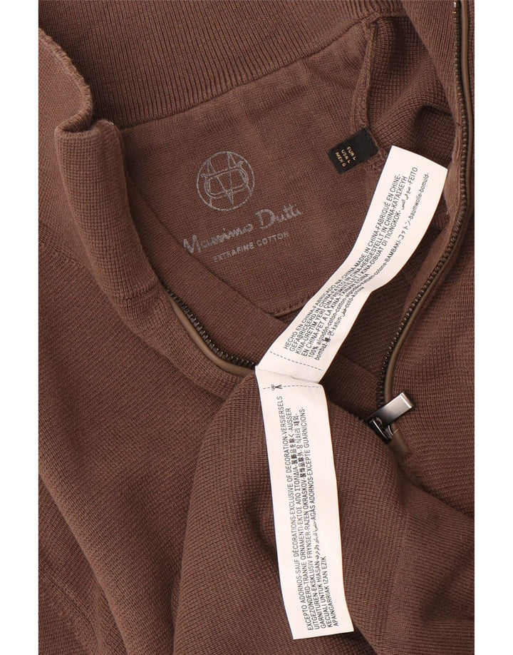 Massimo Dutti Mens Zip Neck Jumper Sweater Large Brown Cotton