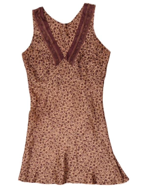 Vintage Womens Slip Dress UK 10 Small Brown Floral