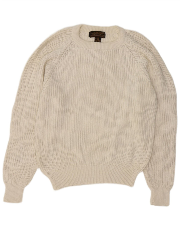 Eddie Bauer Mens Crew Neck Jumper Sweater Medium Off White Cotton Classic