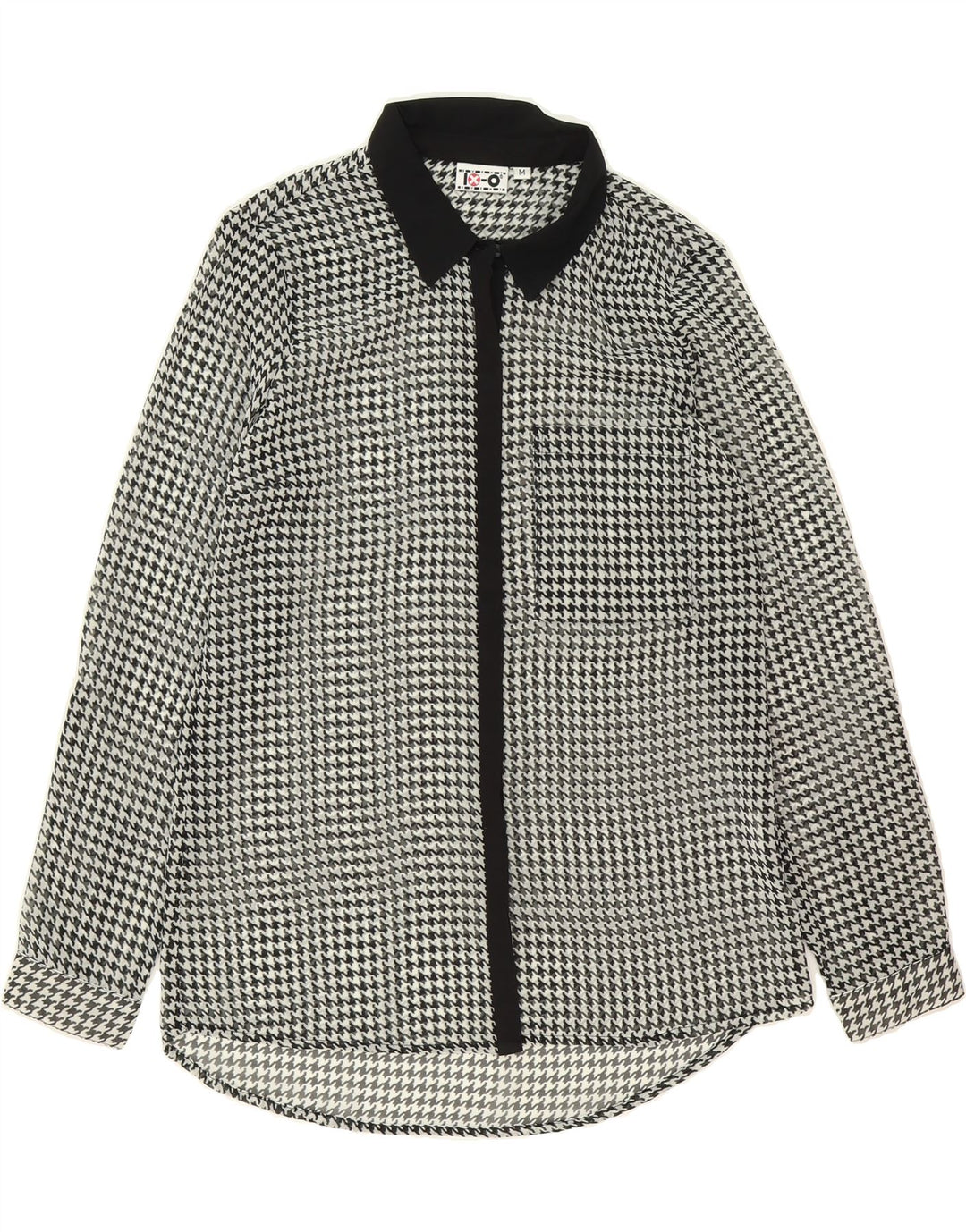 VINTAGE Womens Shirt Blouse UK 14 Medium Black Houndstooth Polyester Vintage Vintage and Second-Hand Vintage from Messina Hembry 