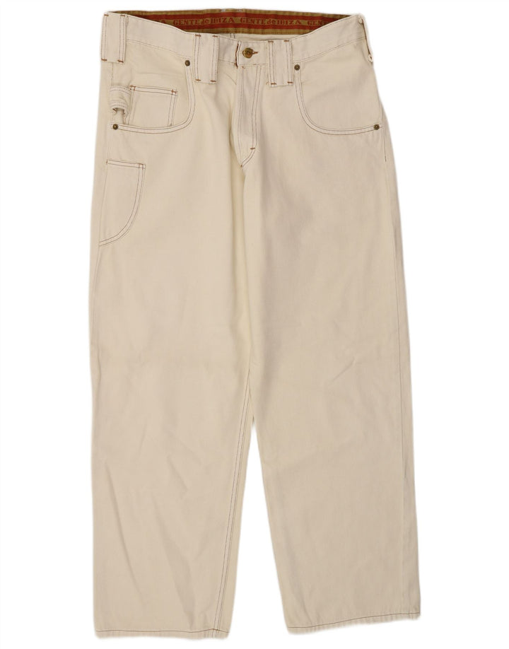 Ibiza Mens Cargo Loose Jeans W34 L30 White Cotton