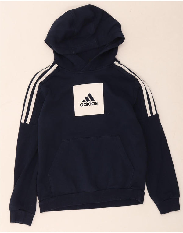 Adidas Boys Graphic Hoodie Jumper 11-12 Years Navy Blue Cotton