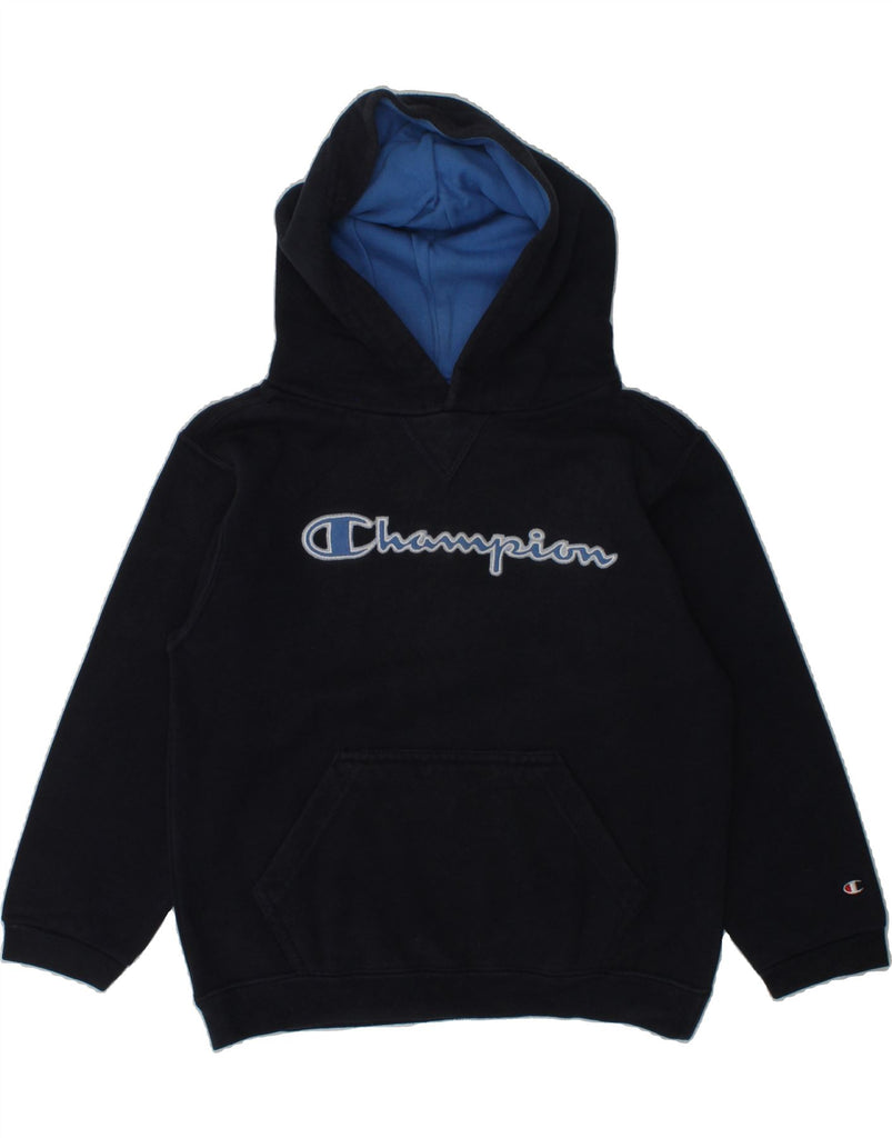 CHAMPION Boys Graphic Hoodie Jumper 5-6 Years Navy Blue Cotton | Vintage Champion | Thrift | Second-Hand Champion | Used Clothing | Messina Hembry 