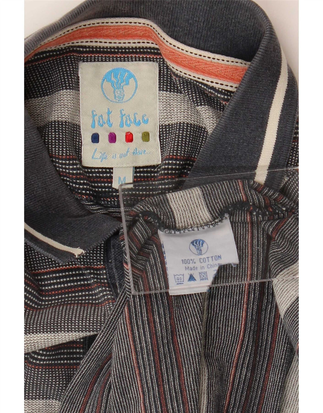 Fat Face Mens Polo Shirt Medium Grey Striped Cotton