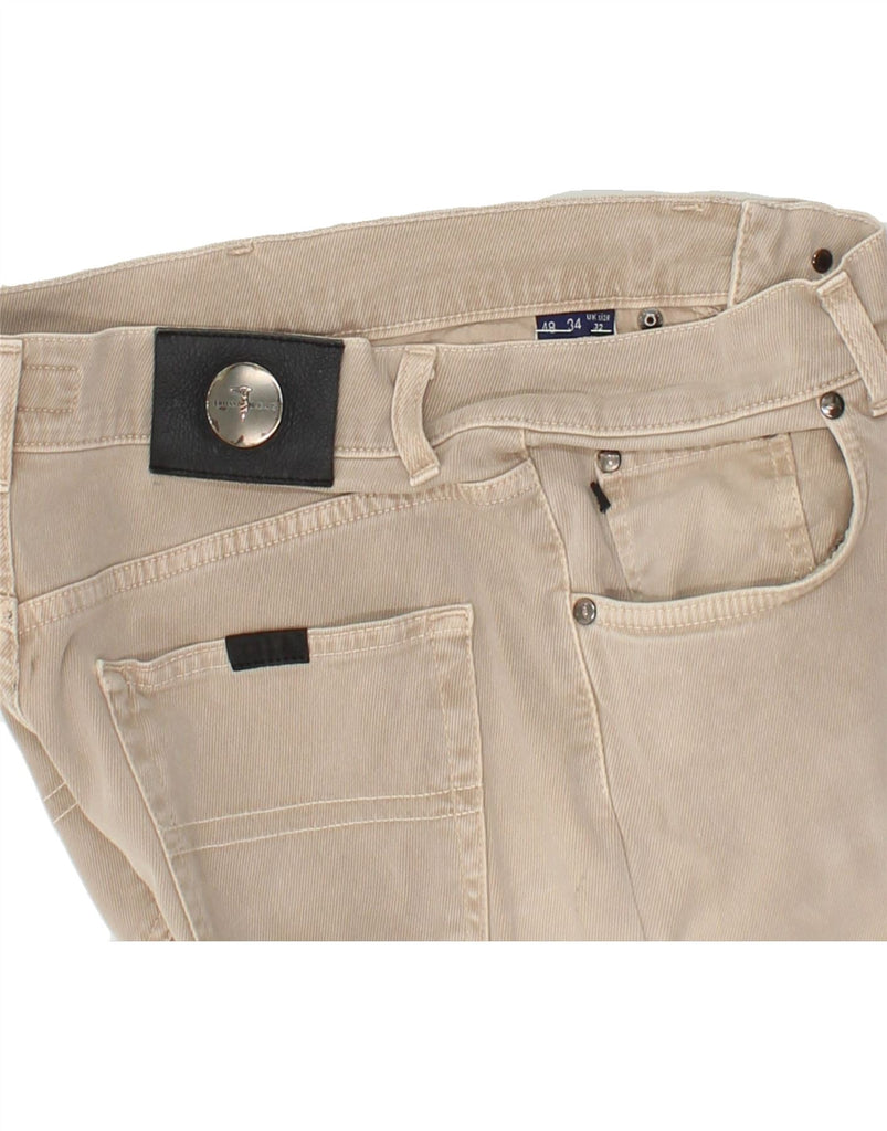 TRUSSARDI JEANS Mens Straight Casual Trousers W32 L31 Beige Cotton | Vintage Trussardi Jeans | Thrift | Second-Hand Trussardi Jeans | Used Clothing | Messina Hembry 