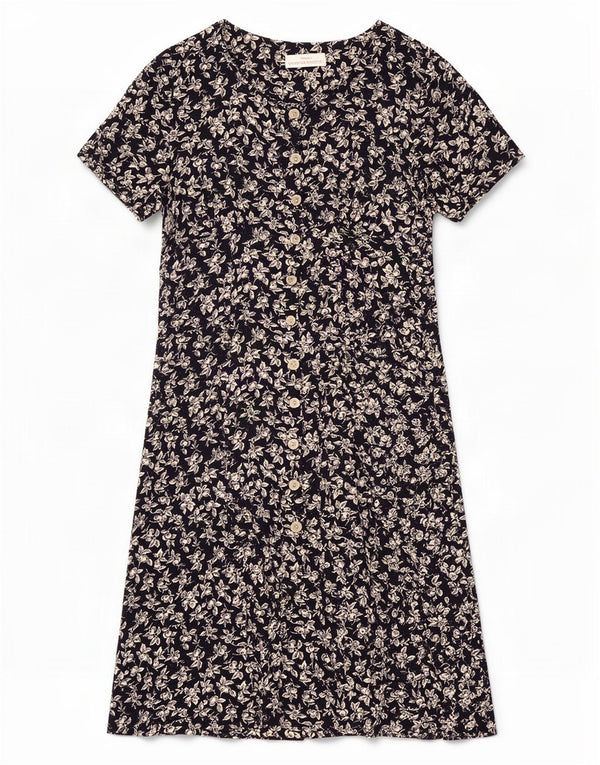 Marks & Spencer Womens A-Line Dress UK 14 Large Navy Blue Floral Viscose