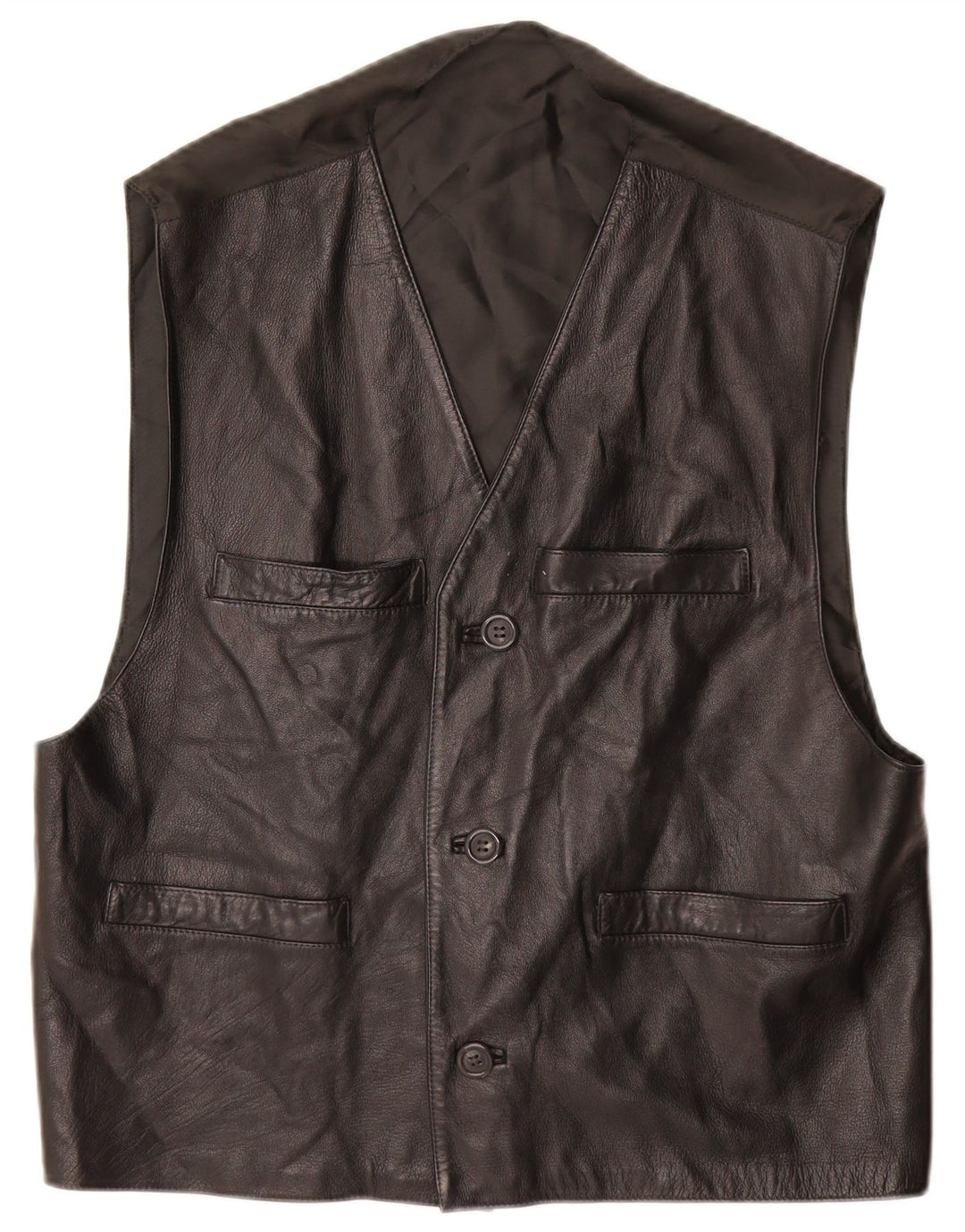 Vintage Mens Leather Waistcoat Large Black Leather