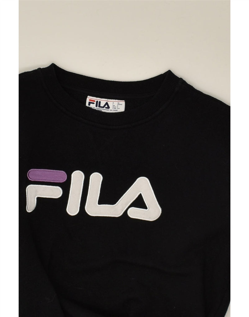 FILA Womens Graphic Sweatshirt Jumper UK 10 Small Black Cotton | Vintage Fila | Thrift | Second-Hand Fila | Used Clothing | Messina Hembry 