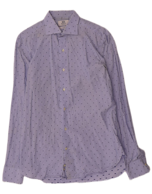 Boggi Mens Custom Fit Shirt Size 40 15 3/4 Medium Blue Pinstripe